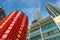 The Petronas Twin Towers with red lanterns for Chinese New Year festival celebration