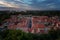 Petrovaradin city in Serbia, rooftop view at sunset. Beautiful sky. Travel to the Balkan countries