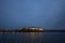 Petrovaradin Fortress in Novi Sad, Serbia, on Danube river, on a cloudy autumn night evening.