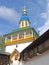 Petrovsky gateway tower. Pskovo-Pechorskiy Saint-Assumption Men `s Monastery. Pskov region. Russian Text - Christ Resurrection