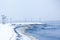 Petrozavodsk, Embankment of Lake Onega in winter. Winter storm, strong waves and frost