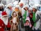 Petrozavodsk, Republic of Karelia / Russia - November 9, 2019: cheerful children and adults in bright colored costumes of snowmen