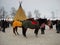 Petrozavodsk, Republic of Karelia / Russia - November 9, 2019: harnessed horses for children to ride on a traditional winter