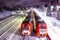 Petrozavodsk, Russia - January 07, 2019: High-speed train `Swallow` night on the platform, Russian Railways