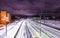 Petrozavodsk, Russia - January 07, 2019: Railway tracks at night on the platform of Russian Railways