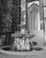 Petrusbrunnen (St Peter\'s fountain) in Koeln, black and white