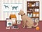 Pets accessories with dog at home. Pet shop