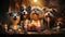 Pets\\\' birthday. Cats and dogs sit near a birthday cake with candles