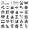 Pets care glyph icon set, vet symbols collection, vector sketches, logo illustrations, animal signs solid pictograms