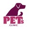 Pets clinic, vet or veterinarian hospital, dog silhouette isolated icon