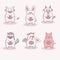 Pets farm animals  funny horse  rooster flapping its wings  pig crying  bull smiling  serious rabbit  cute cartoon animals in