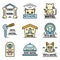 Pets hotel icons set line color vector