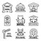 Pets hotel icons set, outline style