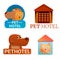 Pets hotel logo set, cartoon style