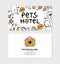 Pets hotel visit card for printing in Doodle style