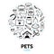 Pets Line Icons Round Concept