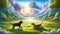 Pets\\\' Paradise: Happy Dogs Amidst Heaven\\\'s Beauty