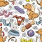 Pets pattern. Dogs background in cartoon style