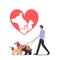Pets Rescue and Protection Concept. Male Character Walking with Adopted Dogs Team. Leisure, Communication