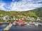 Petty Harbour with two piers during summer sunset, Newfoundland, Canada