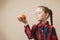 Petty Little Girl eating burger, following fastfood - Image