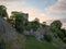 Peveril Castle during sunset in castleton, derbyshire in the pea