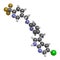 Pexidartinib cancer drug molecule. 3D rendering. Atoms are represented as spheres with conventional color coding: hydrogen white