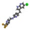 Pexidartinib cancer drug molecule. 3D rendering. Atoms are represented as spheres with conventional color coding: hydrogen white