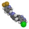 Pexidartinib cancer drug molecule. 3D rendering. Atoms are represented as spheres with conventional color coding: hydrogen white