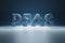 PFAS sign on a blue background - crashing in a small particles conceptual 3D render