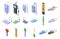 Ph meter icons set isometric vector. Acid chemical