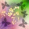 Phantasy background with butterflies silhouettes and flower