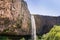 Phantom Waterfall dropping off over vertical basalt walls, North Table Mountain Ecological Reserve, Oroville, California