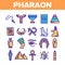 Pharaoh, Egypt King Vector Thin Line Icons Set