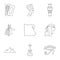 Pharaon of Egypt icons set, outline style