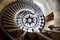 Phare des Baleines, Isle du Re, France - September 18, 2018: Internal spiral staircase of the Lighthouse of the Whales.