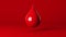 Pharma red drop or blood drop isolated on red background