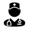 Pharmaceutical icon vector male person profile avatar with a stethoscope for doctor consultation in Glyph Pictogram