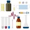 Pharmaceutical medications. Medicine, syringe, cardiogram on a white background