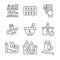 Pharmaceuticals and medication icon set with mortar and pestle, pharmacy, otc