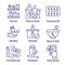 Pharmaceuticals and medication icon set with mortar and pestle, pharmacy, otc