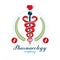 Pharmacy Caduceus icon, medical logo created with heart shape an