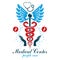 Pharmacy Caduceus icon, medical logo created with heart shape an