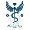 Pharmacy Caduceus icon, medical logo created with heart shape an