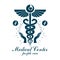 Pharmacy Caduceus icon, medical logo created with heart shape and electrocardiogram chart symbol. Cardiology diagnosis clinic