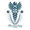Pharmacy Caduceus icon, medical logo created with heart shape and electrocardiogram chart symbol. Cardiology diagnosis clinic