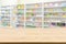 Pharmacy drugstore counter table with blur abstract backbround