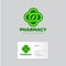 Pharmacy homeopathy logo. Green icon. Herbal Pharmacy emblem. Identity. Business card.