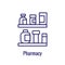 Pharmacy icon with an aspec of the pharma business - outline icon