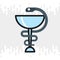 Pharmacy icon with caduceus symbol or hygieia bowl. Simple color version on light gray background